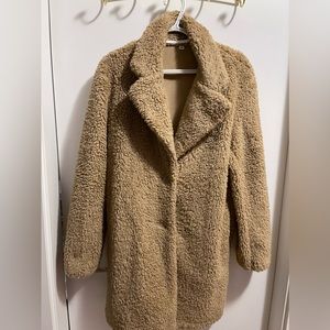 Long fleece lined beige teddy coat - sz s